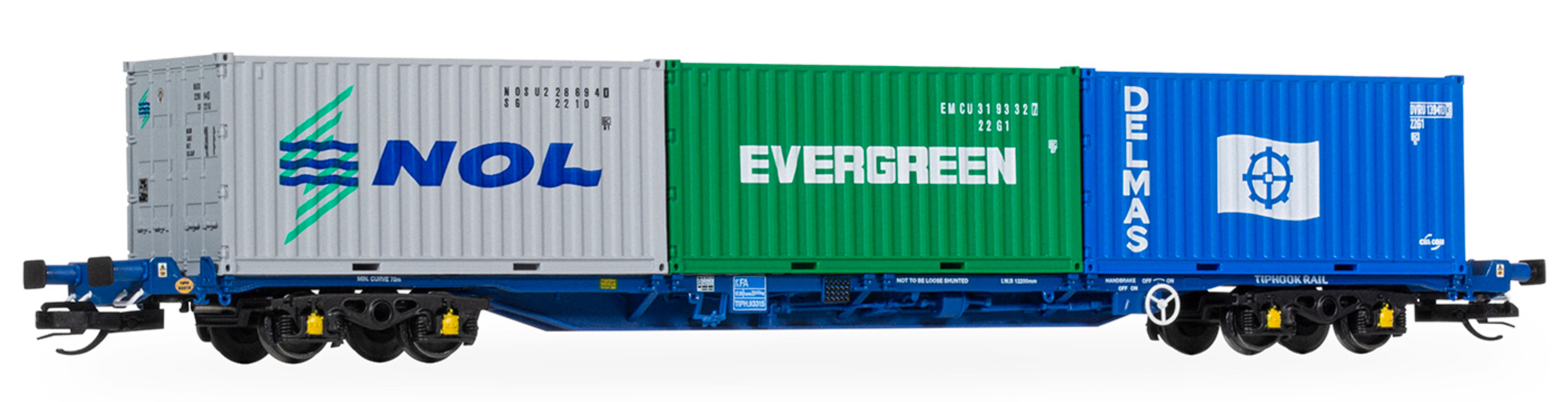 TT6032 Hornby TT Gauge (1:120 Scale) Touax KFA Container Wagon with three 20 Containers